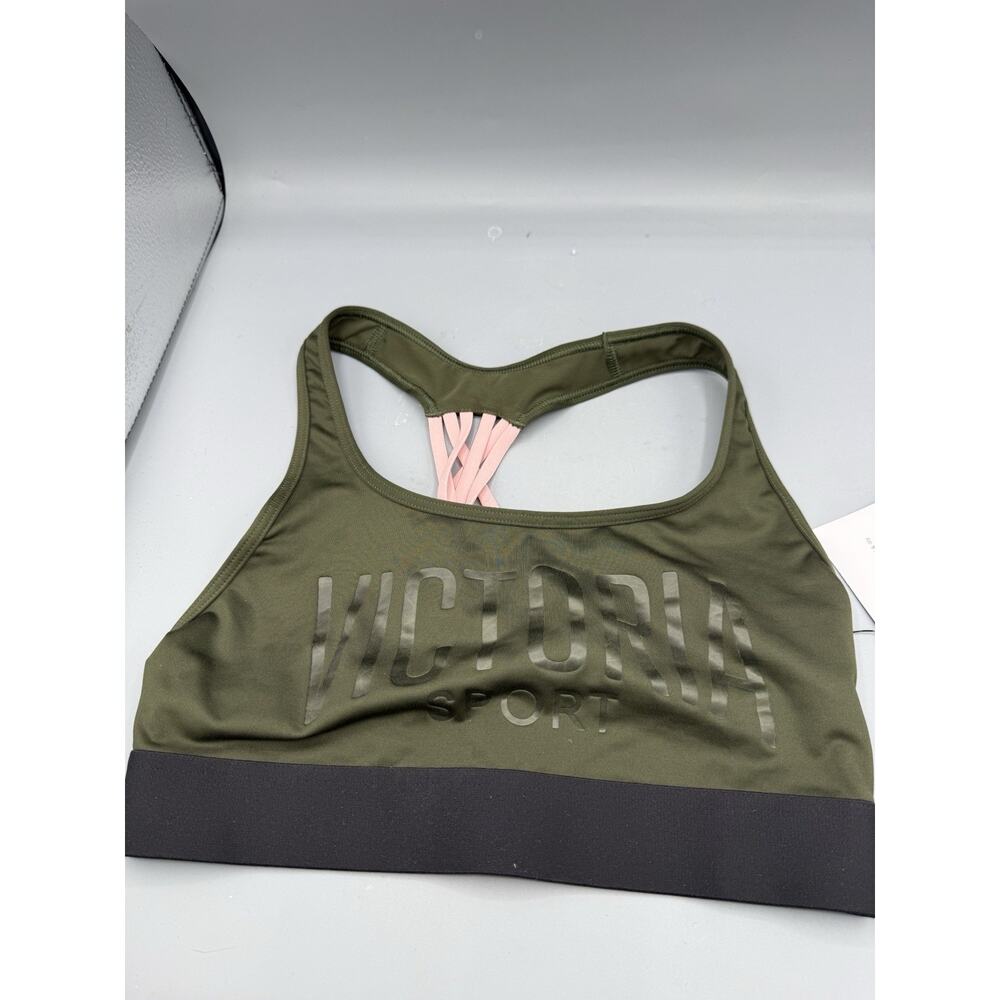 Victoria Sport Sports Bra XS Olive Green Pink Strappy Racerback NWT